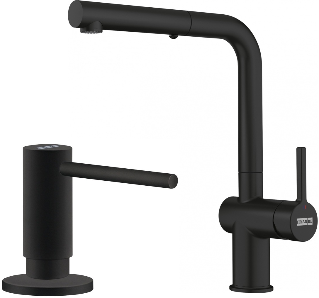 Set mitigeur de cuisine Franke Active 115.0653.382, distributeur de savon Franke Active SM 119.0547.906