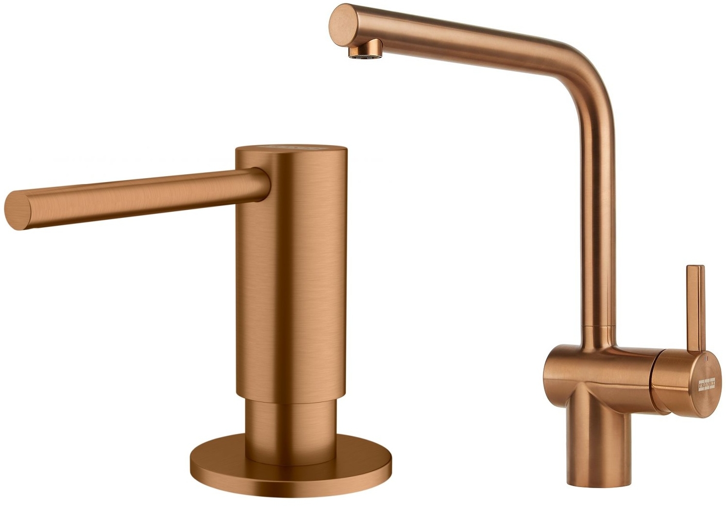 Set mitigeur de cuisine Franke Atlas 115.0628.204, distributeur de savon Franke Atlas 112.0717.104
