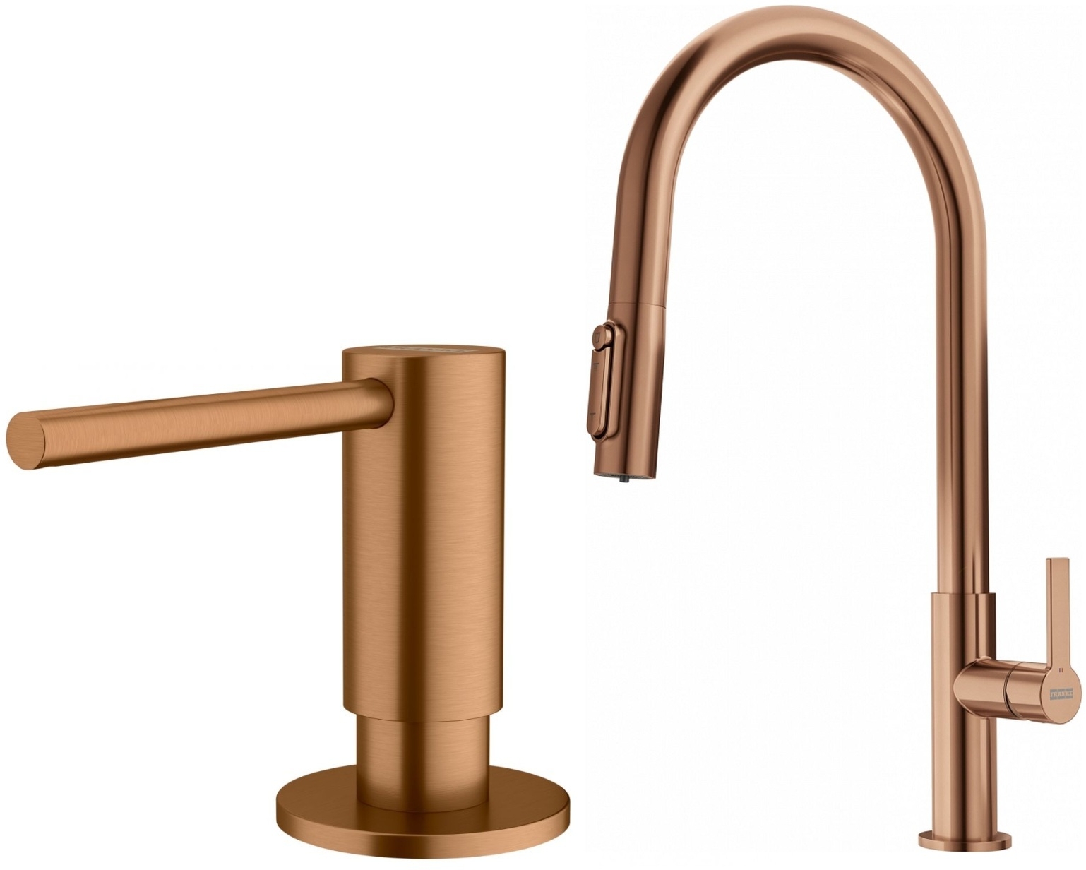Set mitigeur de cuisine Franke Maris Slim Clear Water J Pull-Out 120.0736.602, distributeur de savon Franke Atlas 112.0717.104