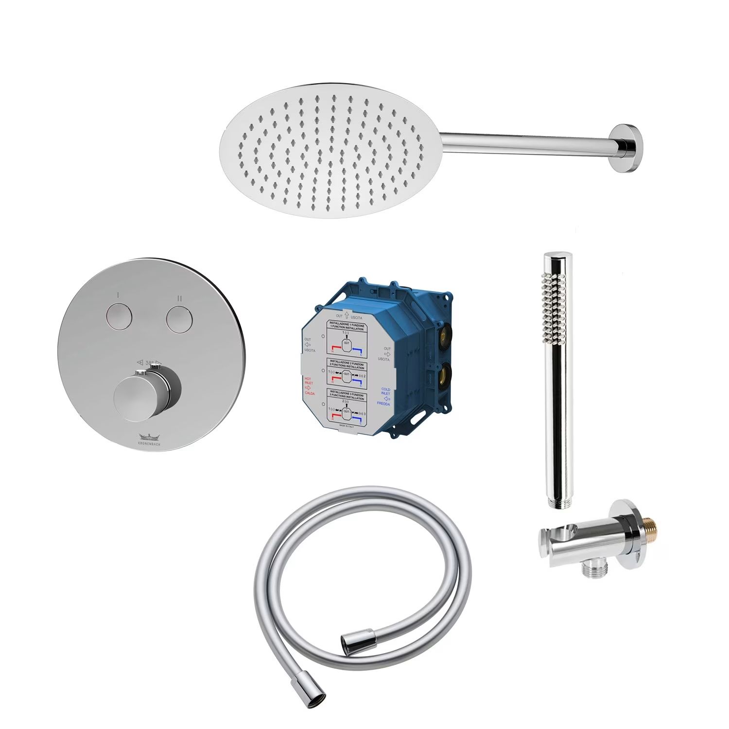 Set mitigeur bain-douche Kronenbach Smart Push 19044002CR, douche à effet de pluie Kronenbach Supra 2.0 15 376 300 1904, 01900190KBN, 27409000KBN, 28628002 KB, 27500000 KB, 28272000 KB