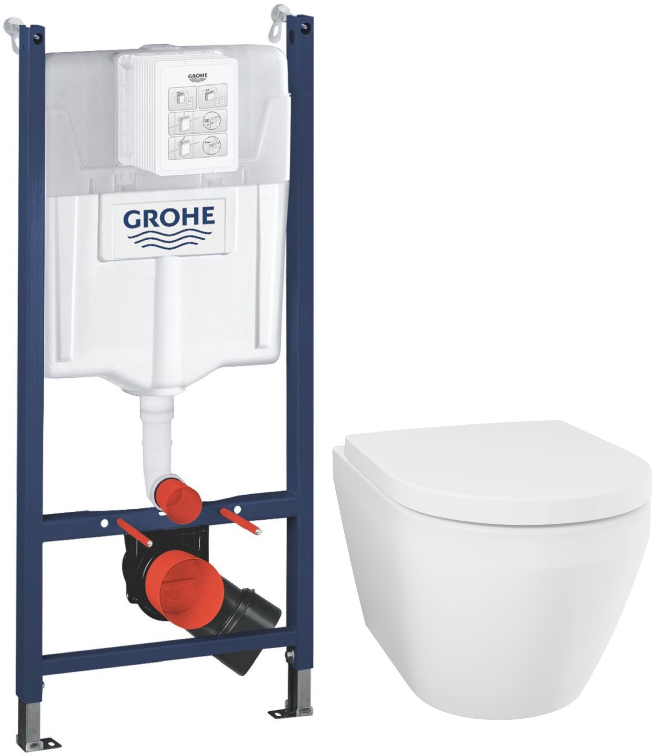 Set cuvette WC avec abattant à descente lente Grohe Euro Ceramic 102510SH00, châssis encastré Grohe Solido 38971000