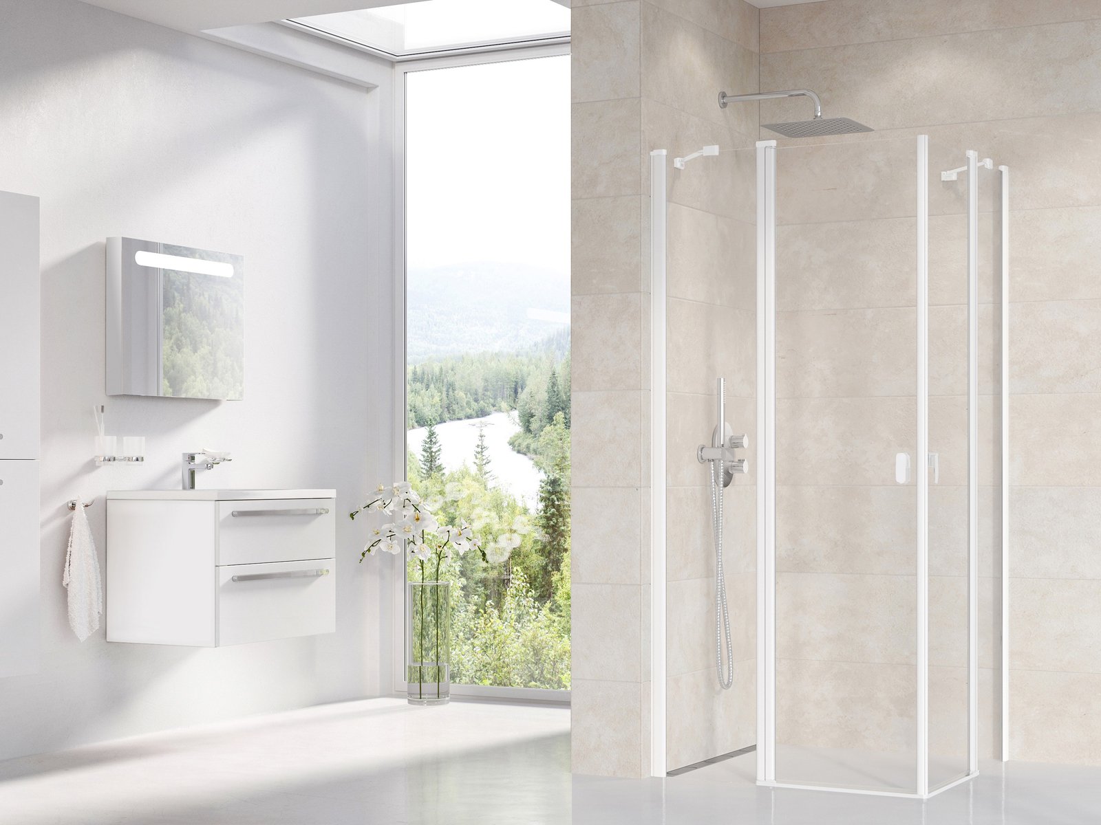 Ravak Chrome porte de douche 80 cm à ouverture basculante blanc mat/verre transparent 1QV40E00Z1