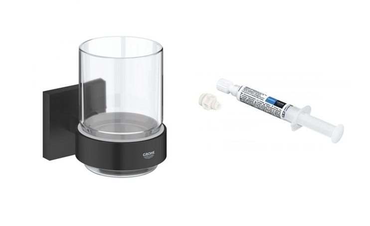 Set gobelet pour brosse à dents Grohe Start Cube 410972430, colle Grohe QuickGlue 41127000