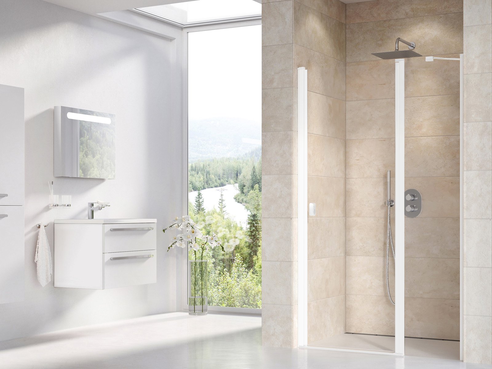 Ravak Chrome porte de douche 120 cm à ouverture basculante blanc mat/verre transparent 0QVGCE00Z1