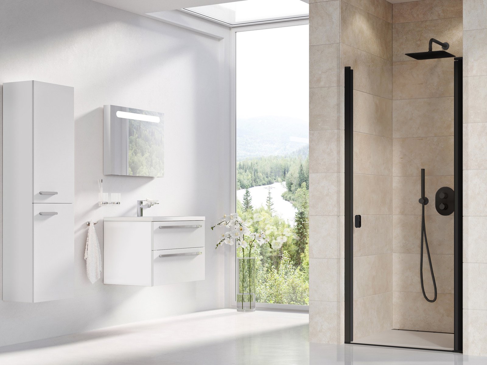Ravak Chrome porte de douche 90 cm à ouverture basculante noir mat/verre transparent 0QV70300Z1