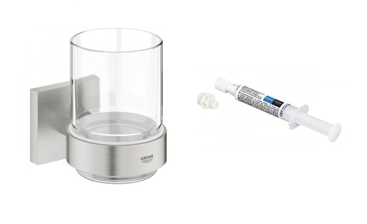 Set gobelet pour brosse à dents Grohe Start Cube 41097DC0, colle Grohe QuickGlue 41127000