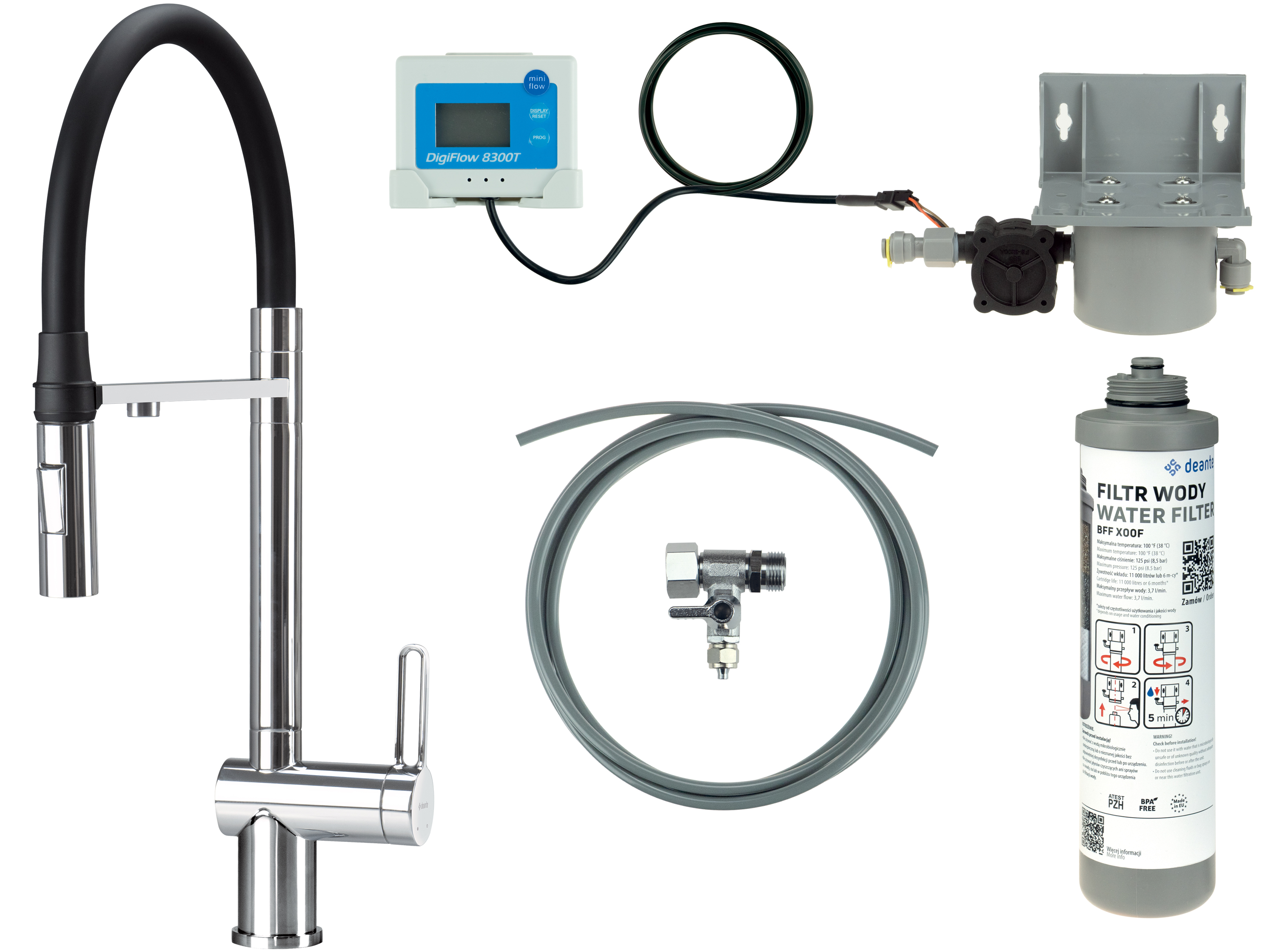 Deante Magnetic kit de démarrage avec mitigeur de cuisine sur pied chrome BRMF075M