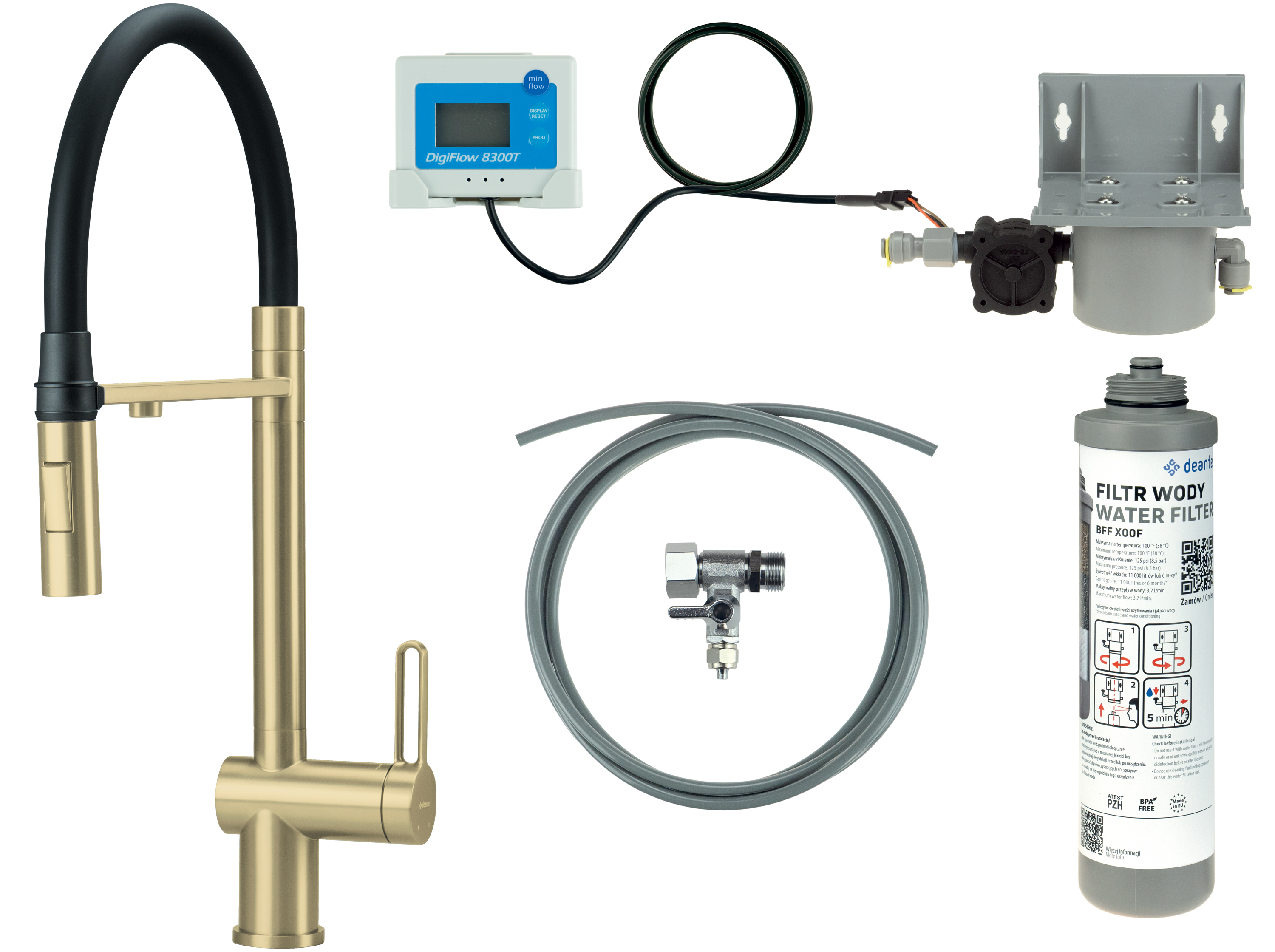 Deante Magnetic kit de démarrage avec mitigeur de cuisine sur pied or/vieil or BRMFR75M