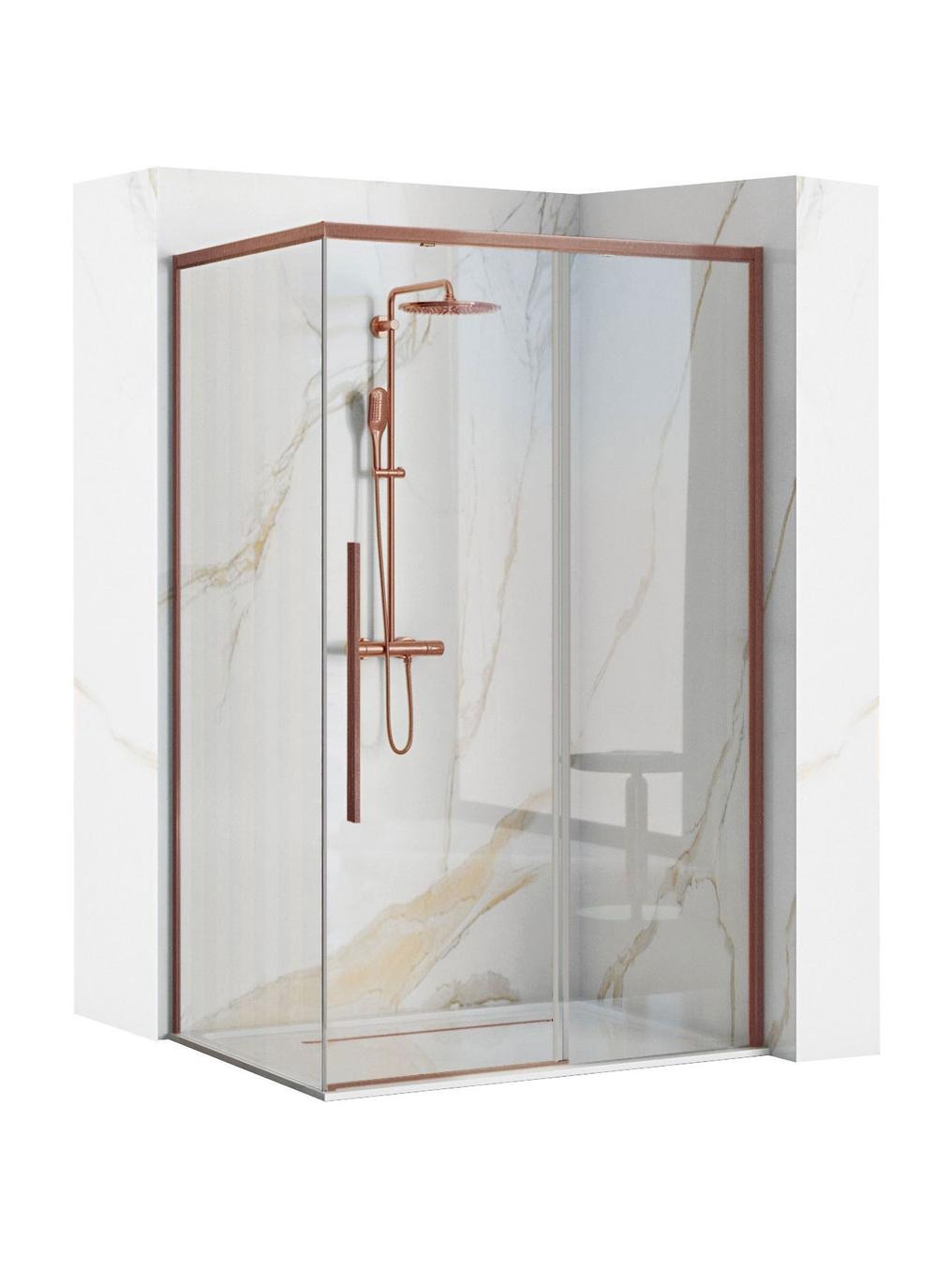 Rea Solar Brush Copper cabine de douche 100x80 cm rectangulaire cuivre mat/verre transparent REA-K9513