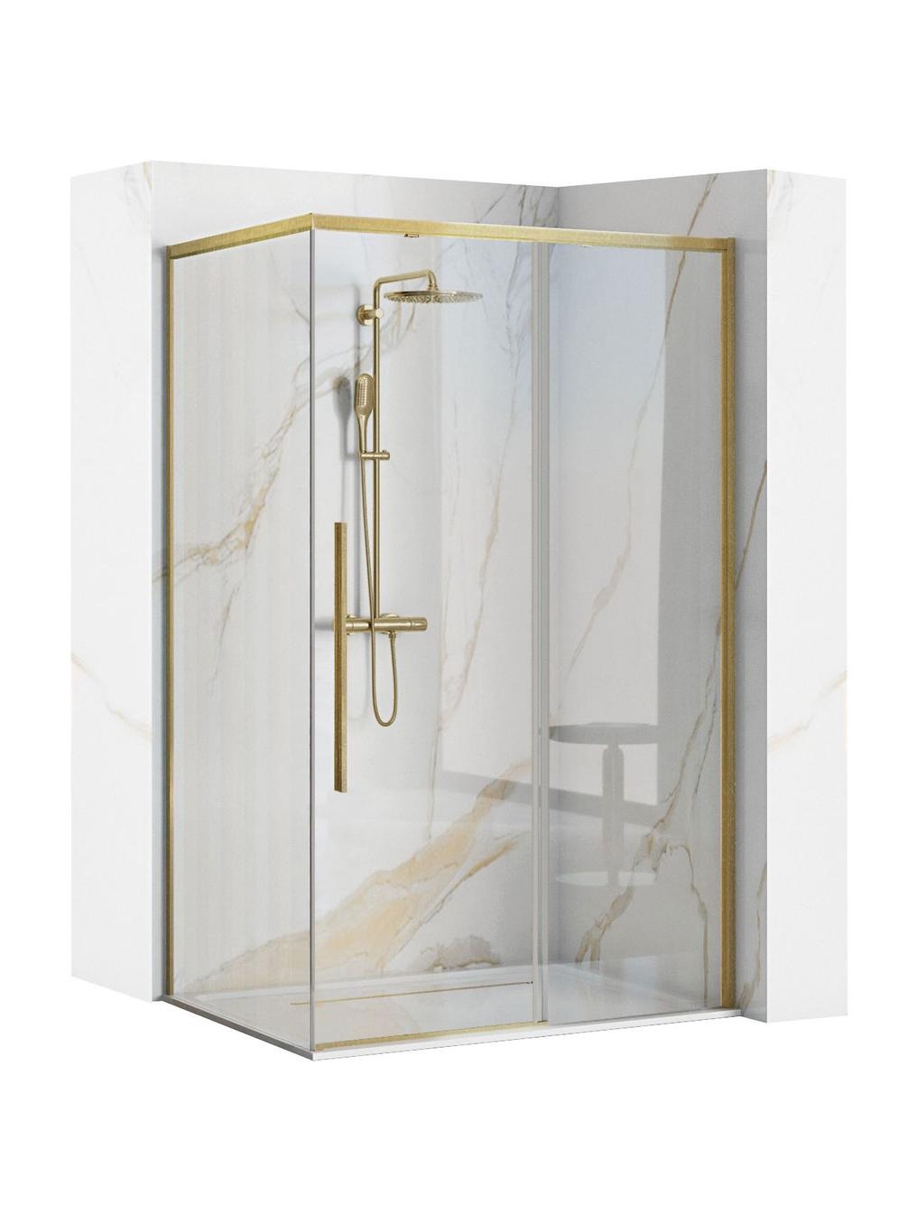 Rea Solar Brush Gold cabine de douche 120x90 cm rectangulaire doré brossé/verre transparent REA-K9511