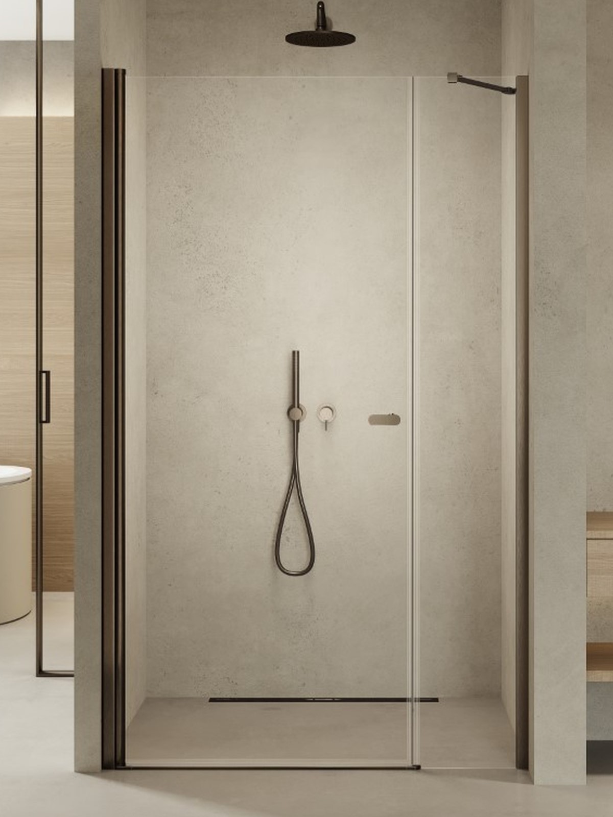New Trendy New Soleo porte de douche 100 cm à ouverture basculante gris canon brossé/verre transparent D-0949A
