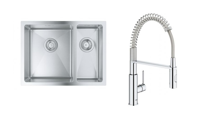 Set évier en acier inoxydable Grohe K700 31577SD1, mitigeur de cuisine Grohe Get 30361000