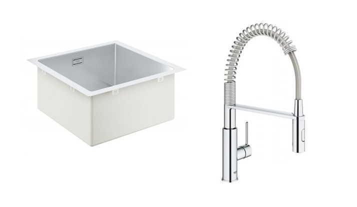 Set évier en acier inoxydable Grohe K700 31578SD1, mitigeur de cuisine Grohe Get 30361000