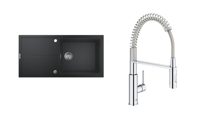 Set évier en granit Grohe K400 31641AP0, mitigeur de cuisine Grohe Get 30361000