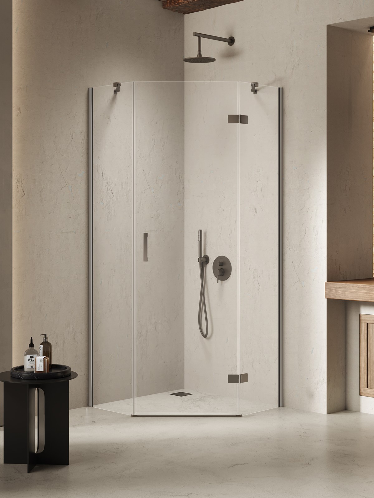 New Trendy Nesta Gunmetal Brushed cabine de douche 90x90 cm gris canon brossé/verre transparent K-4787