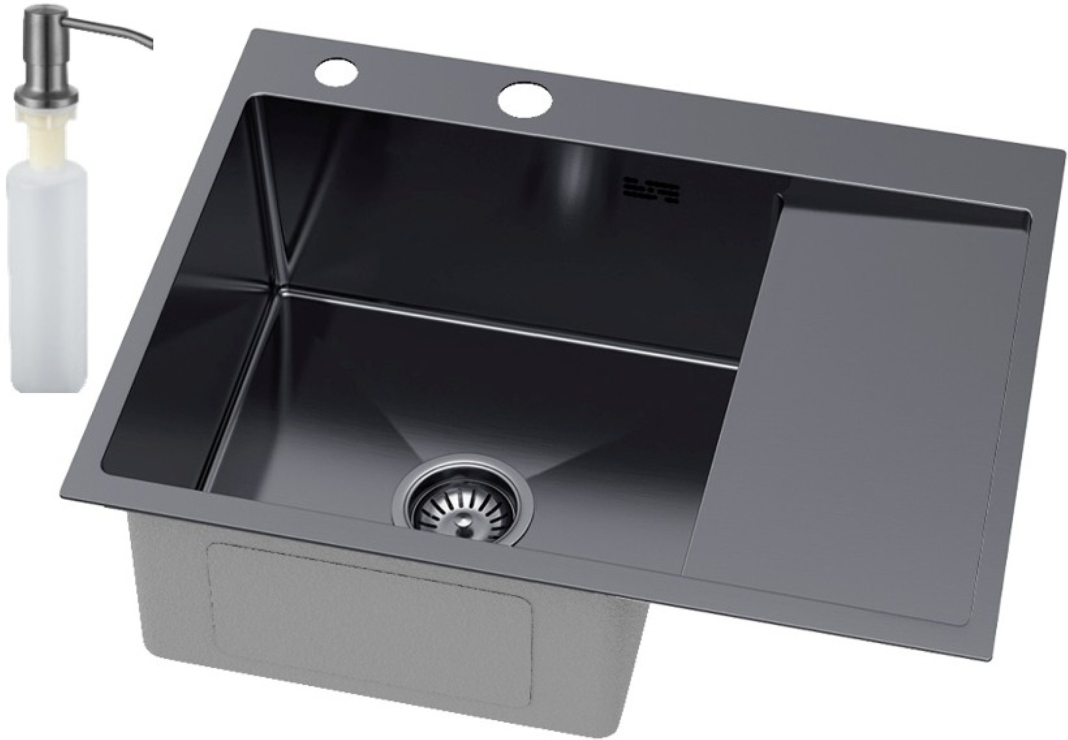 Ruvetti Linar évier avec distributeur 62x48 cm graphite 5002L_PVD_GRF120_WL