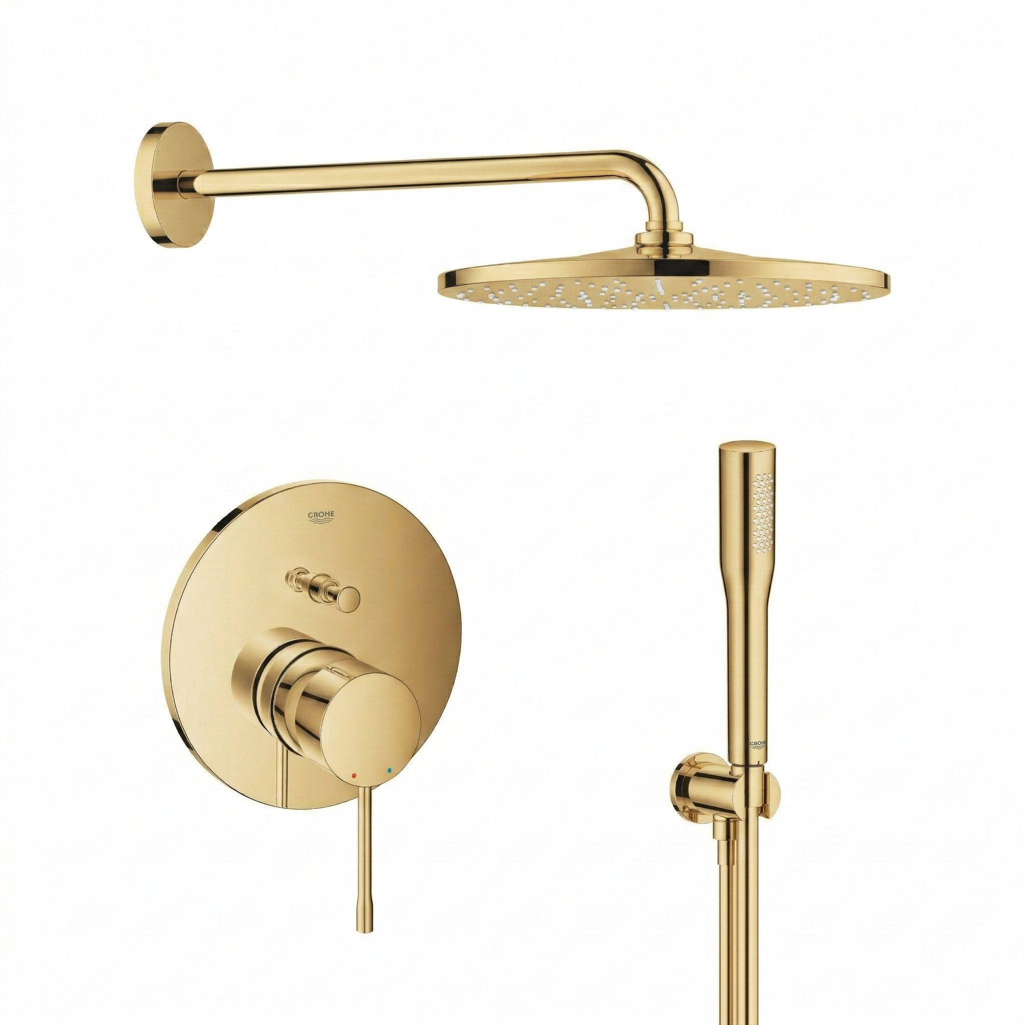 Set douche à effet de pluie Grohe Rainshower 26066GL0, mitigeur bain-douche Grohe Essence 24058GL1, 26658GL0, 27400GL0, 28362GL1