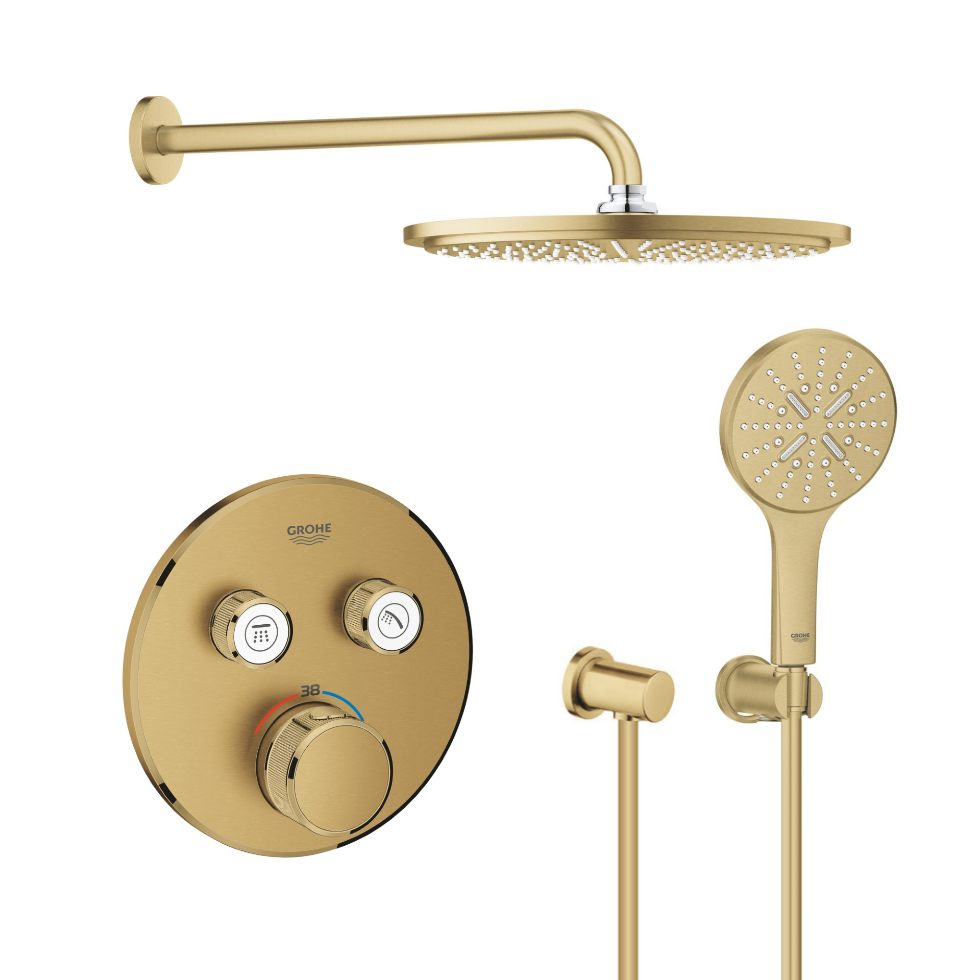 Set douche à effet de pluie avec bras Grohe Rainshower 26066GN0, mitigeur bain-douche Grohe Grohtherm SmartControl 29119GN0, 26574GN0, 27057GN0, 27074GN0, 28362GL1