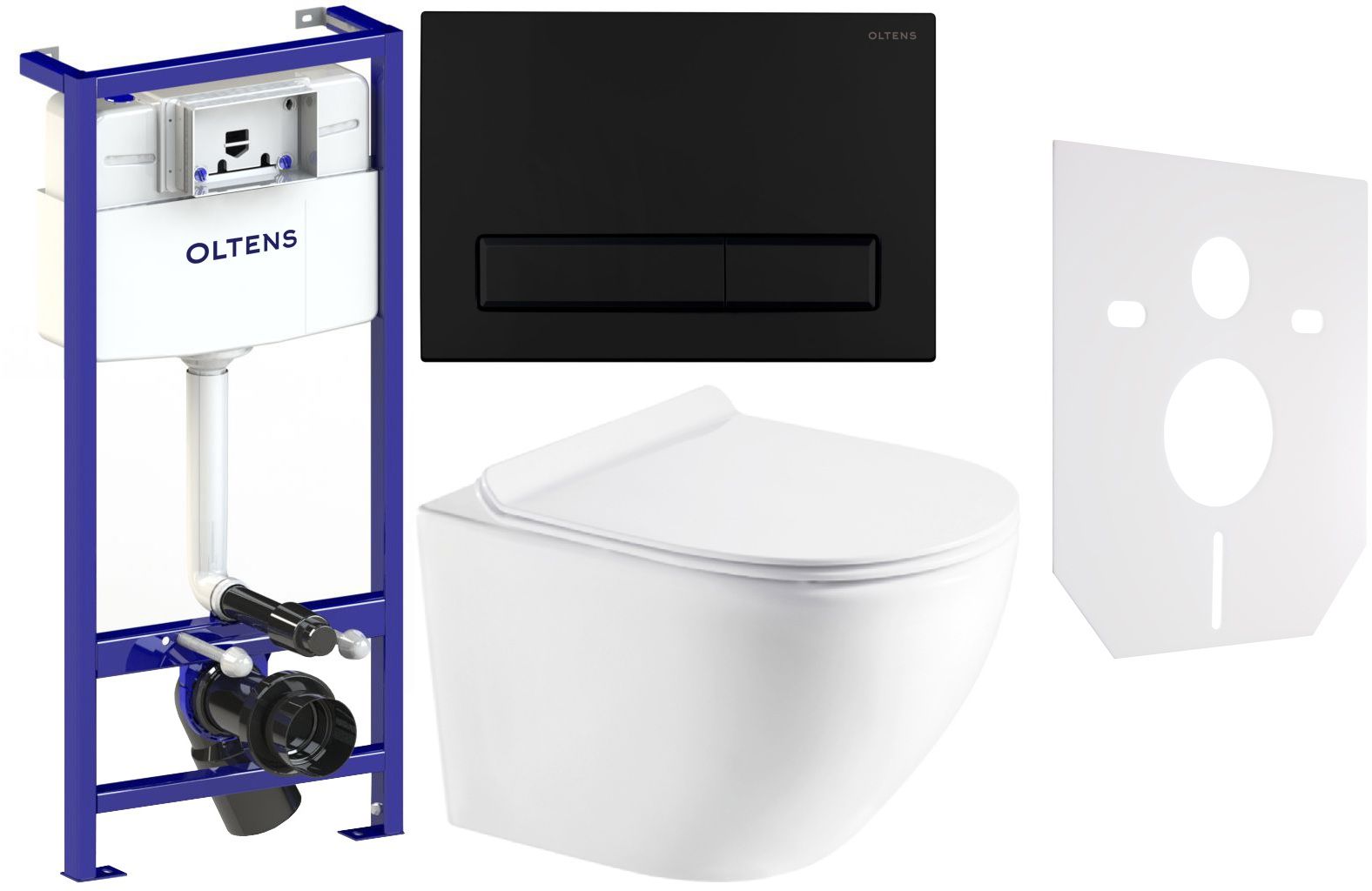 Set cuvette WC avec abattant à descente lente Hagser Beno HGR14000042, châssis encastré Oltens Triberg 50001000, 57103300, HGR11000045, 49301000