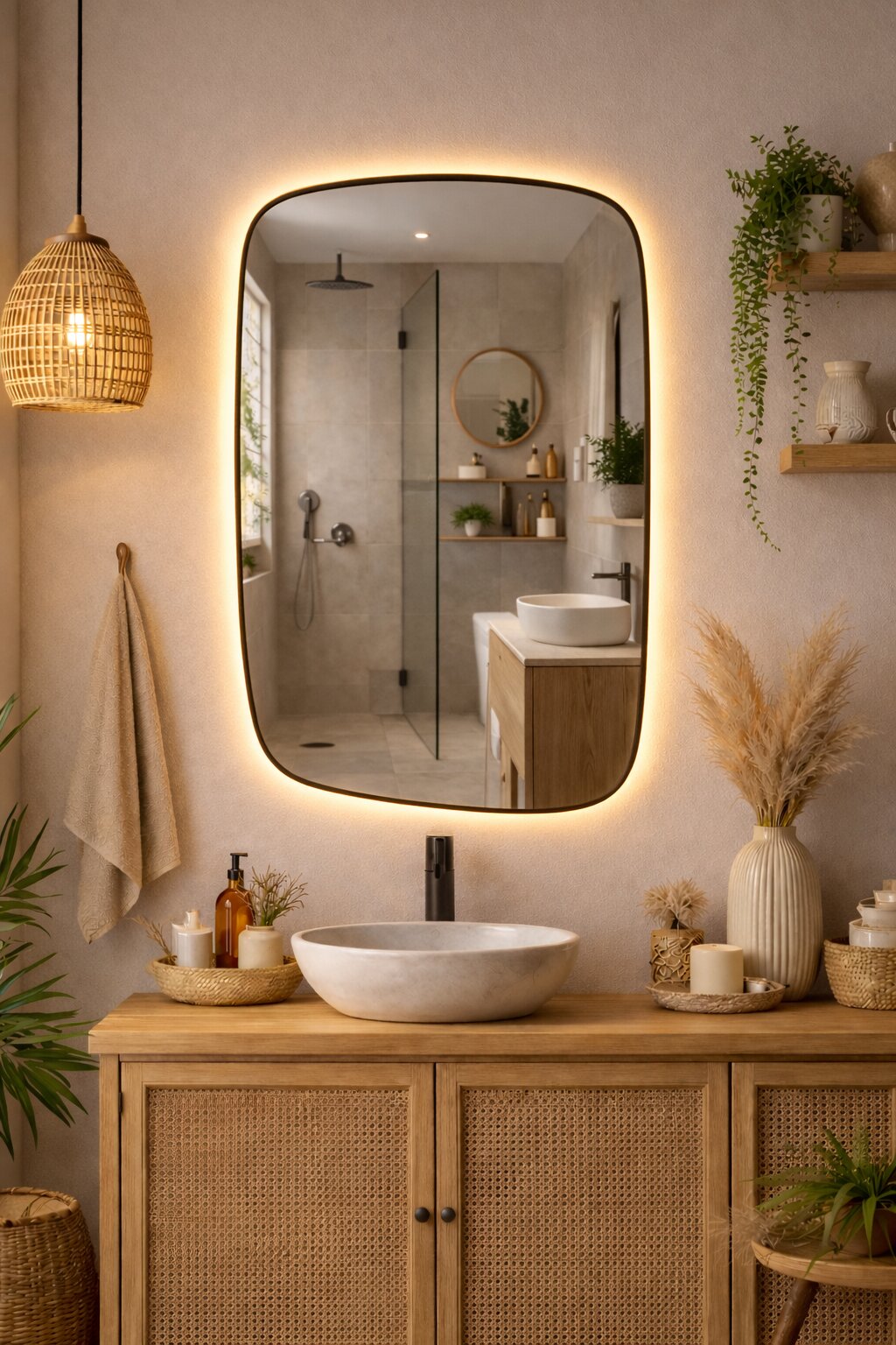 Baltica Design Stone Calm miroir 60x90 cm avec éclairage noir 5904107932644