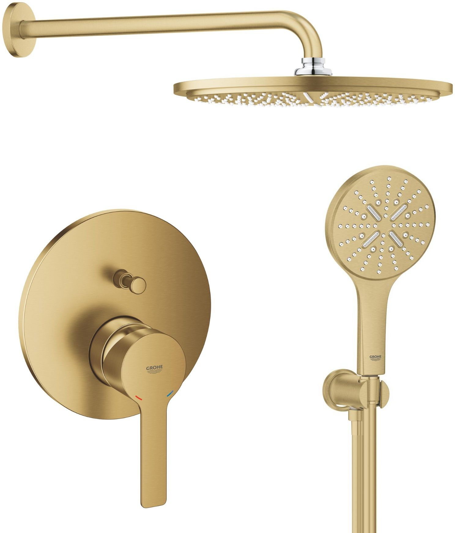 Set douche à effet de pluie avec bras Grohe Rainshower 26066GN0, mitigeur bain-douche Grohe Lineare 24064GN1, 26574GN0, 26658GN0, 28362GL1