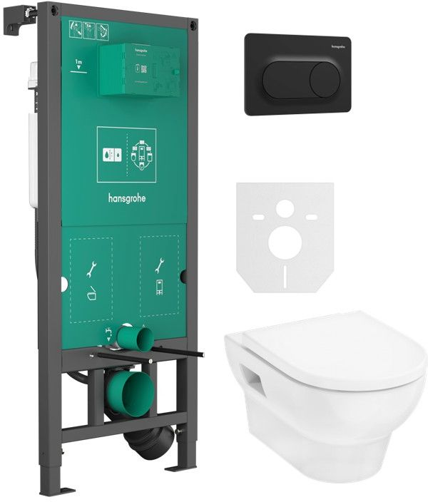 Set cuvette WC avec abattant à descente lente Hansgrohe GladeLake S 60309450, châssis encastré Hansgrohe iFrame universal 01022180, 66002670