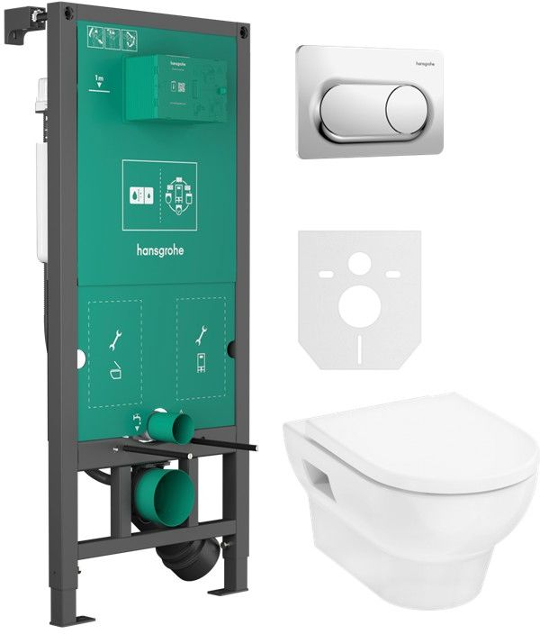 Set cuvette WC avec abattant à descente lente Hansgrohe GladeLake S 60309450, châssis encastré Hansgrohe iFrame universal 01022180, 66002000