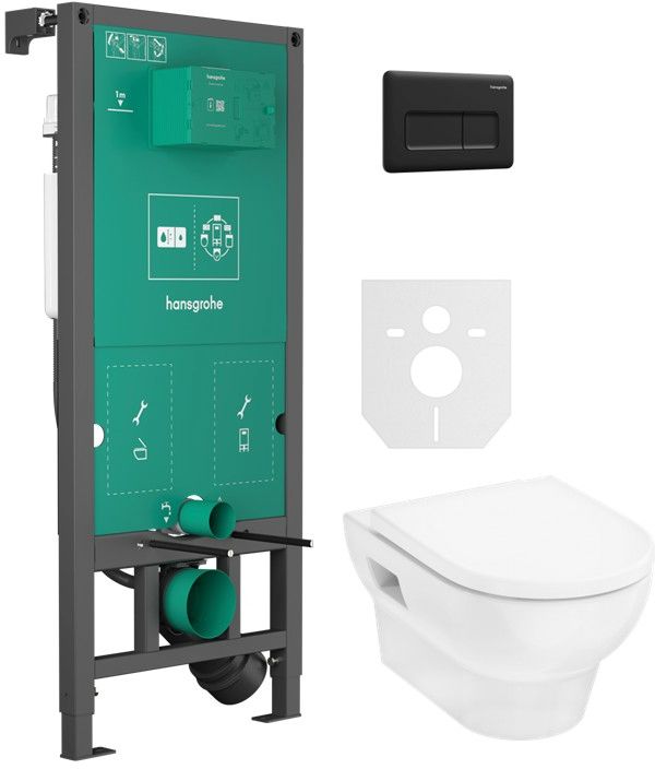 Set cuvette WC avec abattant à descente lente Hansgrohe GladeLake S 60309450, châssis encastré Hansgrohe iFrame universal 01022180, 66001670