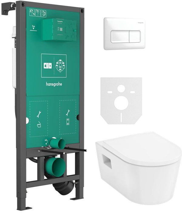 Set cuvette WC avec abattant à descente lente Hansgrohe EluPura Original S 60288450, châssis encastré Hansgrohe iFrame universal 01022180, 66001450