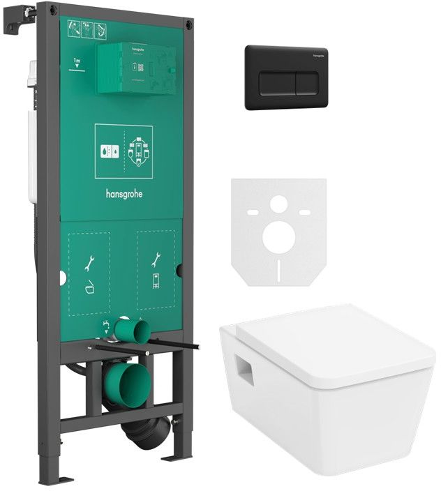 Set cuvette WC avec abattant à descente lente Hansgrohe EluPura Original Q 60289450, châssis encastré Hansgrohe iFrame universal 01022180, 66001670