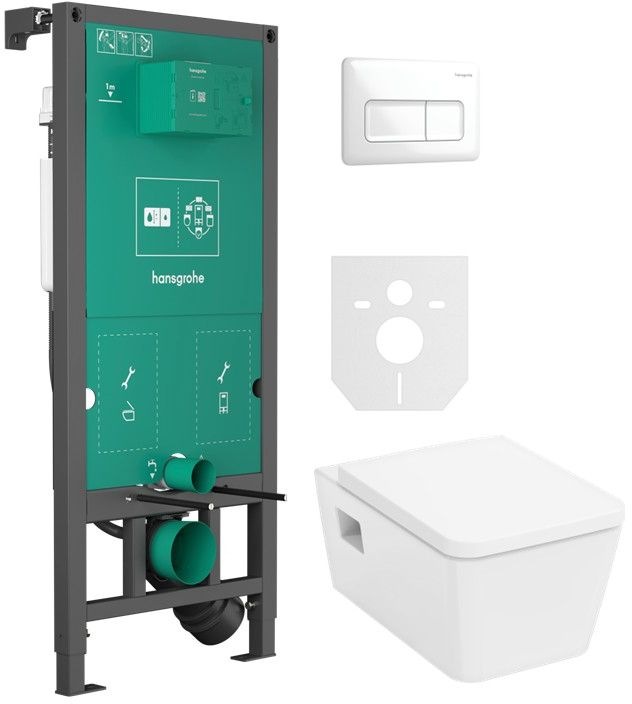Set cuvette WC avec abattant à descente lente Hansgrohe EluPura Original Q 60289450, châssis encastré Hansgrohe iFrame universal 01022180, 66001700