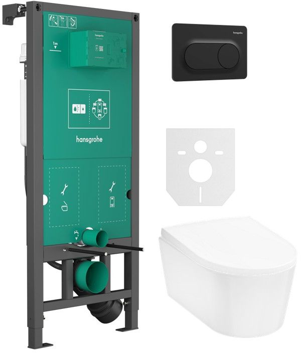 Set cuvette de WC Hansgrohe EluPura S 60193450, châssis encastré Hansgrohe iFrame universal 01022180, 60148450, 66002670