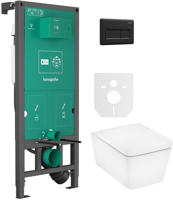 Set cuvette WC avec abattant à descente lente Hansgrohe EluPura Q 60293450, châssis encastré Hansgrohe iFrame universal 01022180, 66001670