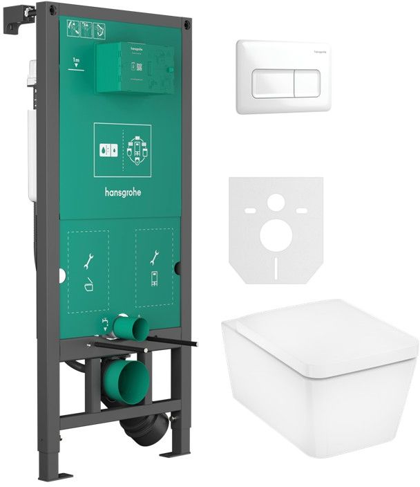 Set cuvette WC avec abattant à descente lente Hansgrohe EluPura Q 60293450, châssis encastré Hansgrohe iFrame universal 01022180, 66001700