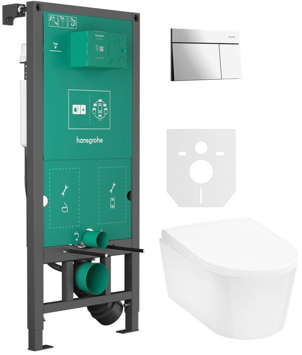 Set bouton de chasse d'eau Hansgrohe Element E 66003000, cuvette de WC Hansgrohe EluPura S 60193450, 01022180, 60148450