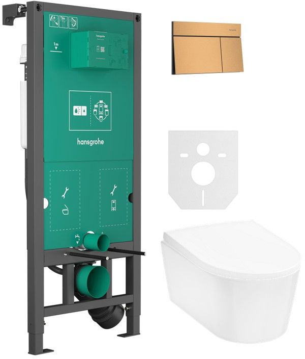 Set bouton de chasse d'eau Hansgrohe Element E 66003140, cuvette de WC Hansgrohe EluPura S 60193450, 01022180, 60148450