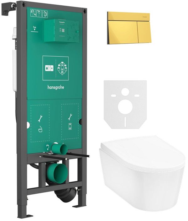 Set bouton de chasse d'eau Hansgrohe Element E 66003990, cuvette de WC Hansgrohe EluPura S 60193450, 01022180, 60148450