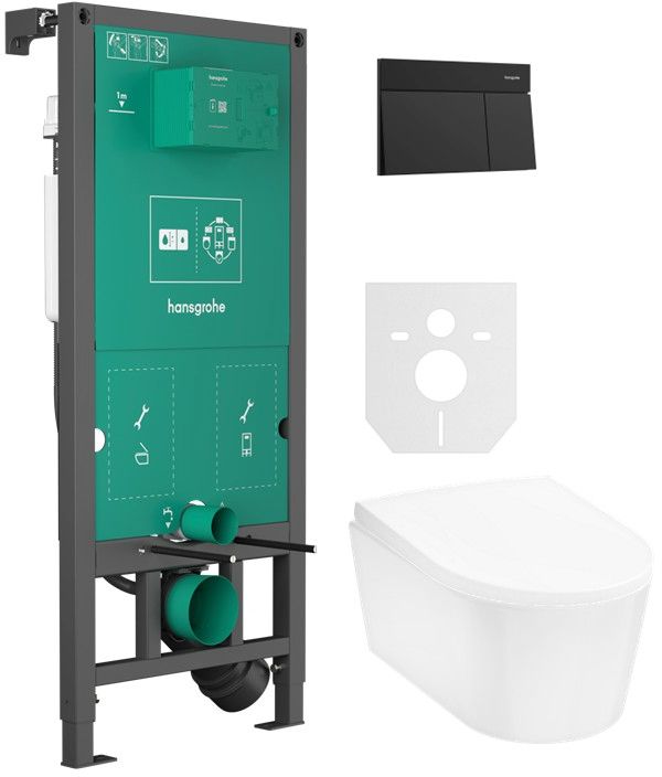 Set cuvette de WC Hansgrohe EluPura S 60343450, bouton de chasse d'eau Hansgrohe Element E 66003670, 01022180, 60148450