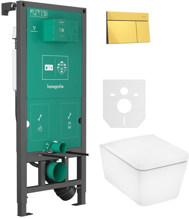 Set cuvette WC avec abattant à descente lente Hansgrohe EluPura Q 60293450, bouton de chasse d'eau Hansgrohe Element E 66003990, 01022180
