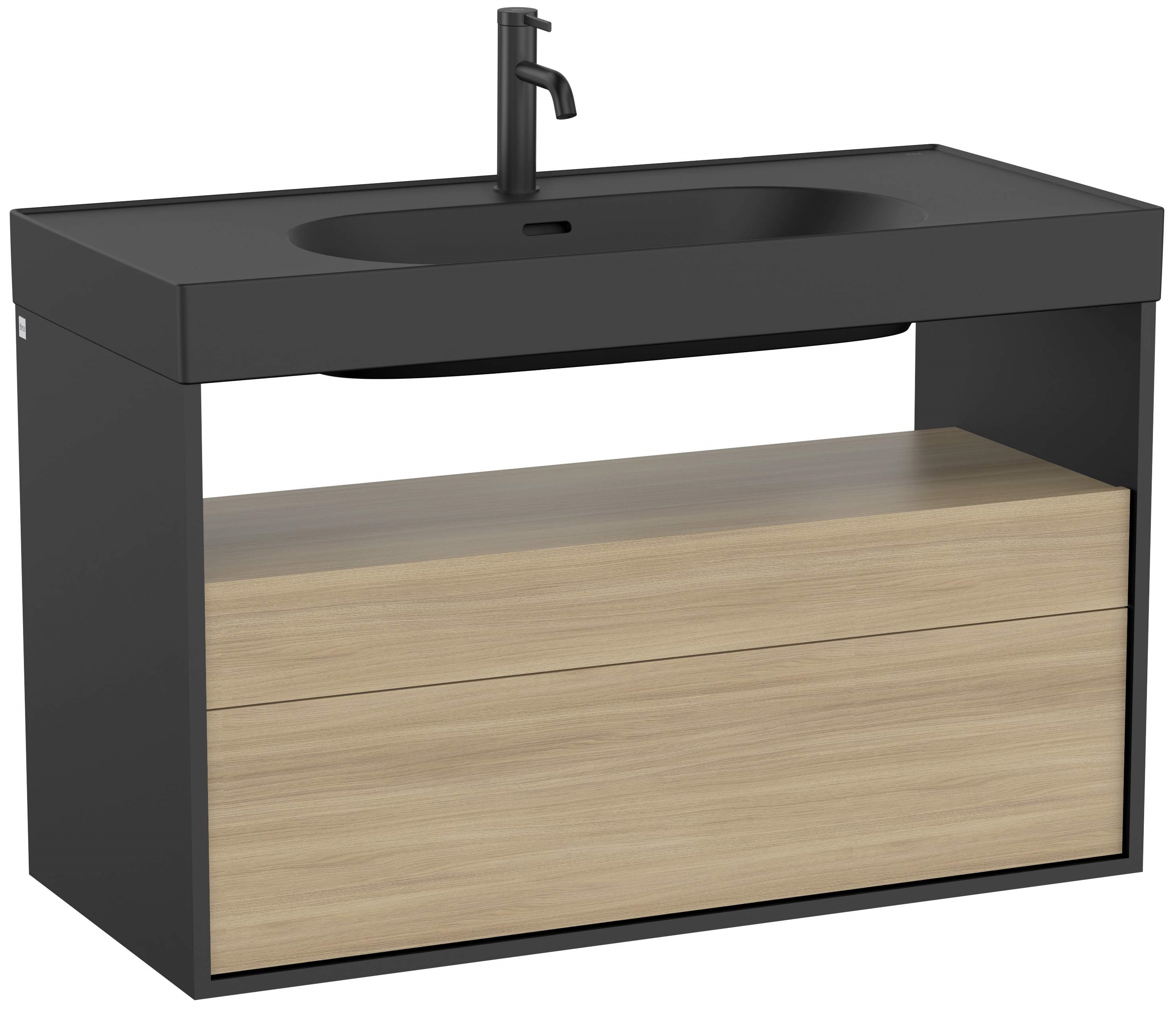 Roca Meridian armoire 100x46x56.5 cm sous-lavabo suspendu noir-chêne A858108608