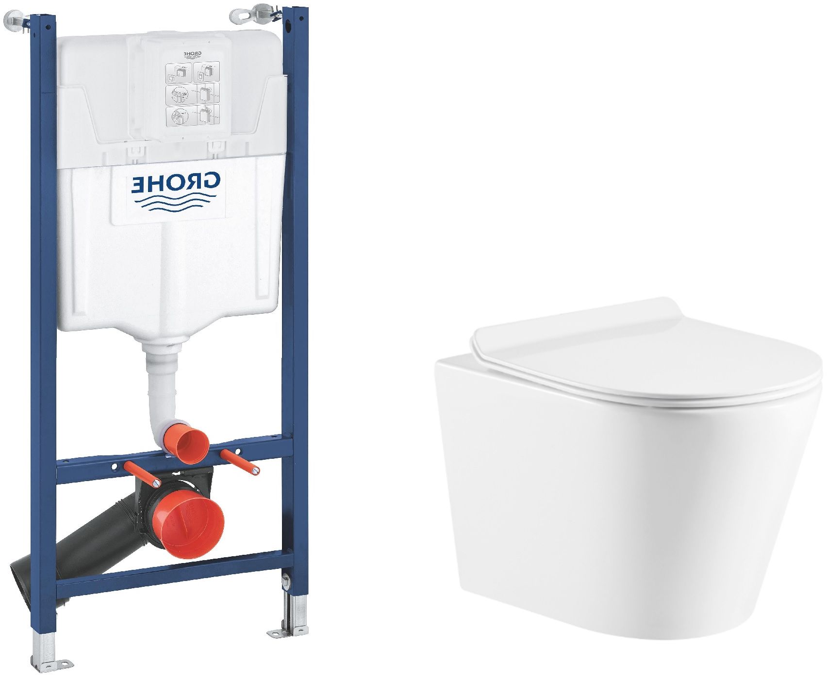 Set châssis encastré Grohe Solido 38971000, cuvette WC avec abattant à descente lente Hagser Otis HGR30000042