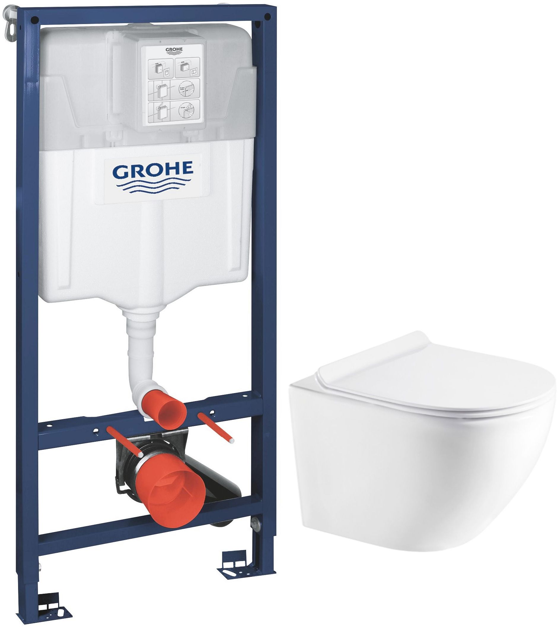 Set châssis encastré Grohe Solido 39069000, cuvette WC avec abattant à descente lente Hagser Beno HGR14000042