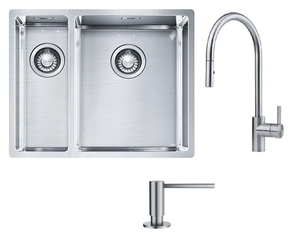 Set évier en acier inoxydable Franke Box 127.0369.916, mitigeur de cuisine Franke Eos 115.0590.045, 112.0717.084