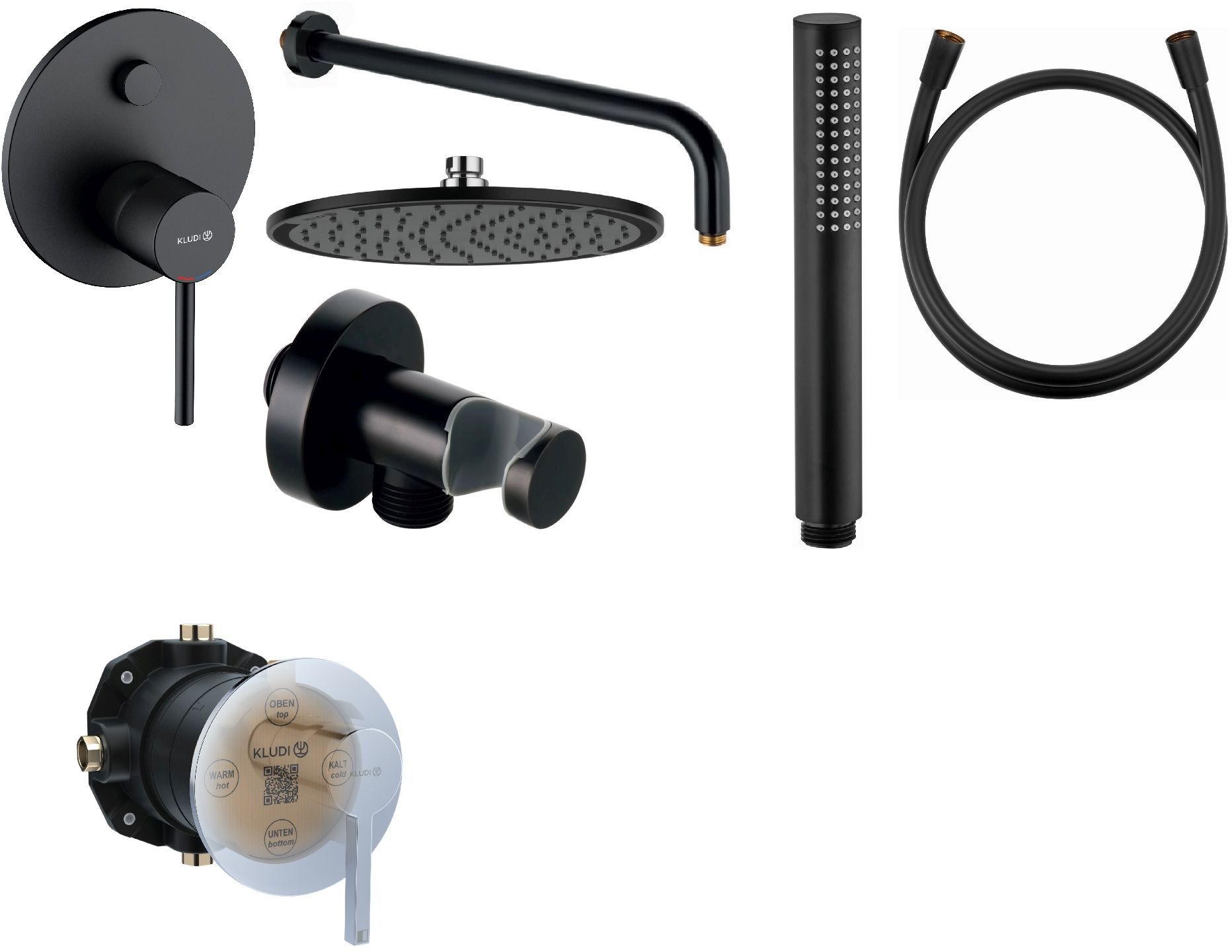 Set mitigeur bain-douche Kludi Bozz 387593976, douche à effet de pluie Kludi A-QA 6432587-00, 6651439-00, 88022, 3912039-00, 6107139-00, 6054739-00