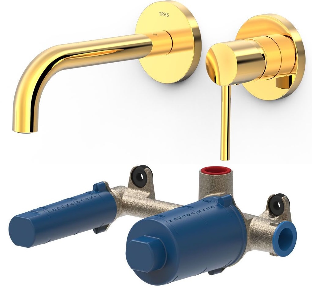 Set mitigeur de lavabo Tres Exclusive 26230021OR, élément encastré Tres 20830002
