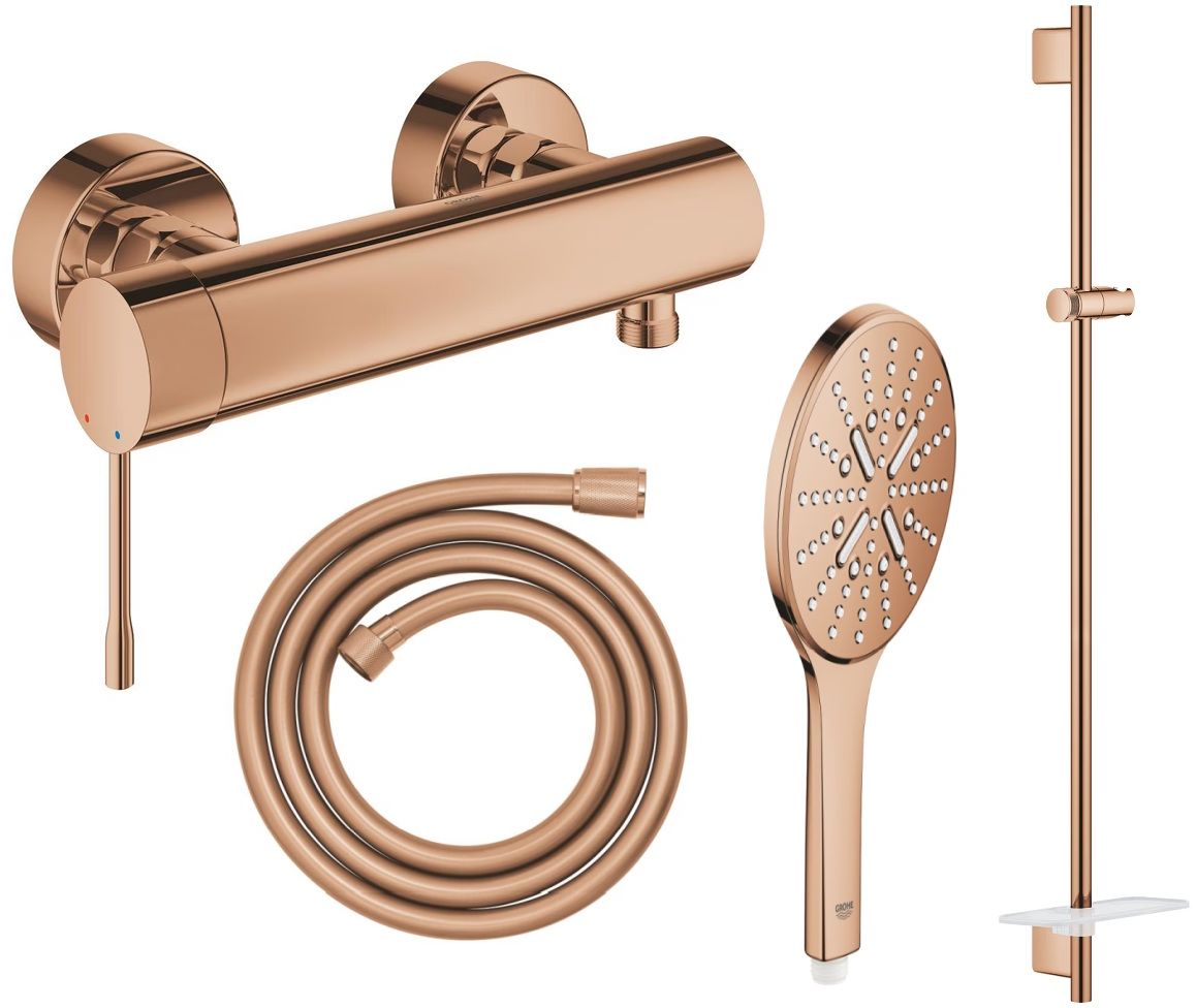 Set mitigeur de douche Grohe Essence 33636DA1, barre de douche Grohe Rainshower 26603DA0, 26574DA0, 28388DA1