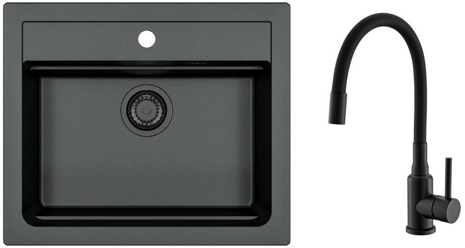 Set évier en granit Alveus Atrox 1148162, mitigeur de cuisine Alveus Flexa 1147056