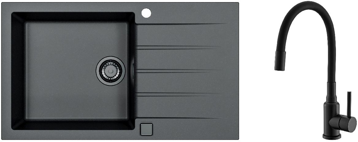 Set évier en granit Alveus Cadit 1148160, mitigeur de cuisine Alveus Flexa 1147056