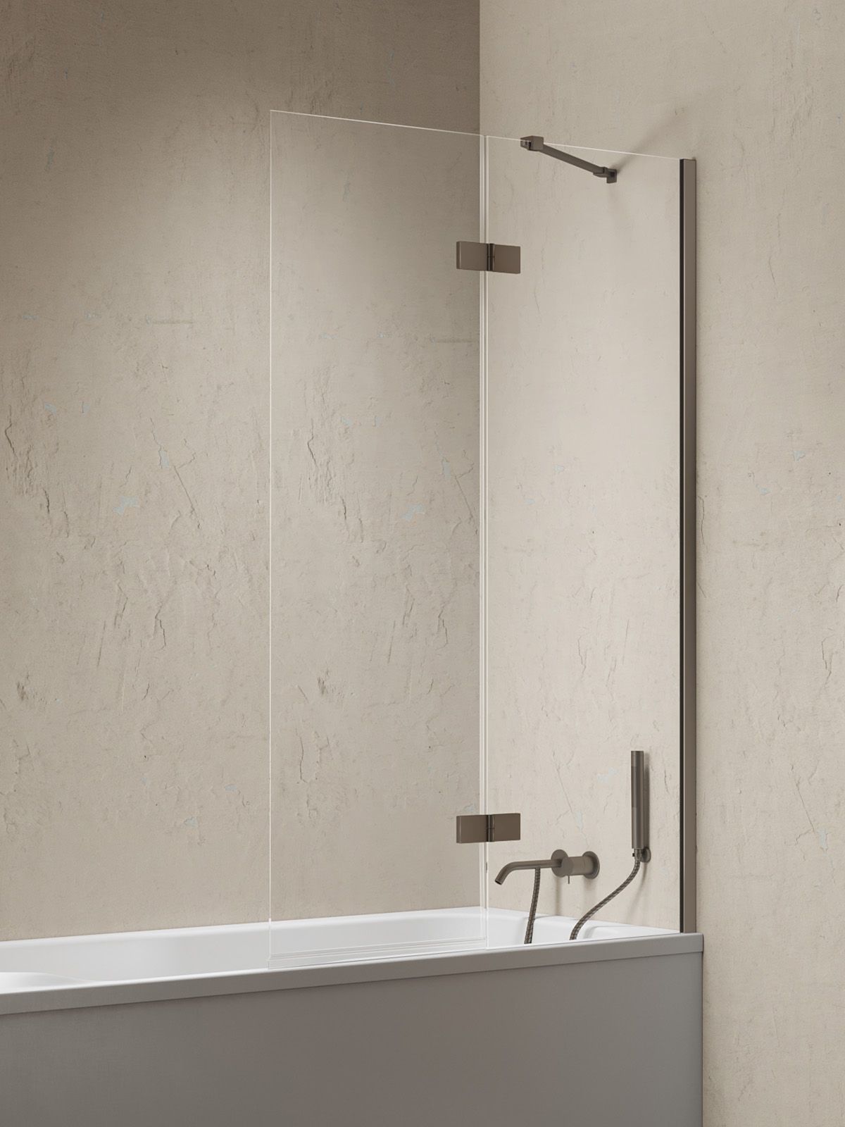 New Trendy Nesta Gunmetal Brushed paroi de baignoire 100 cm deux pièces brossé/verre transparent P-0258-WL