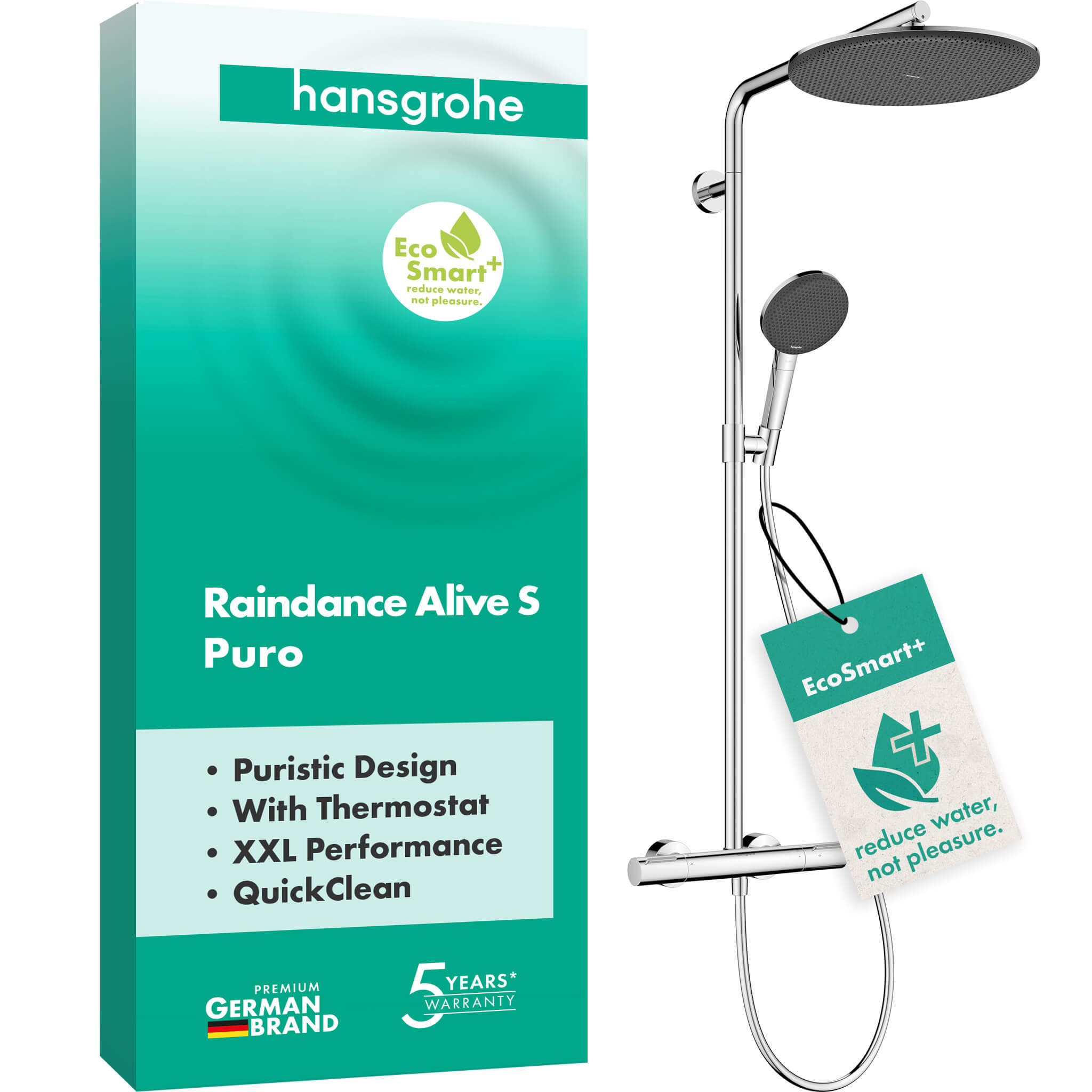 Hansgrohe Raindance Alive S ensemble de douche mural avec thermostat avec douche pluie chrome 24594000